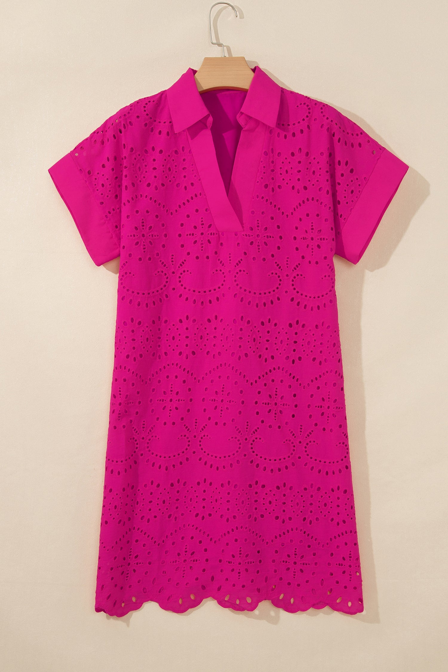 Eyelet Embroidered Crew Neck T-Shirt Mini Dress