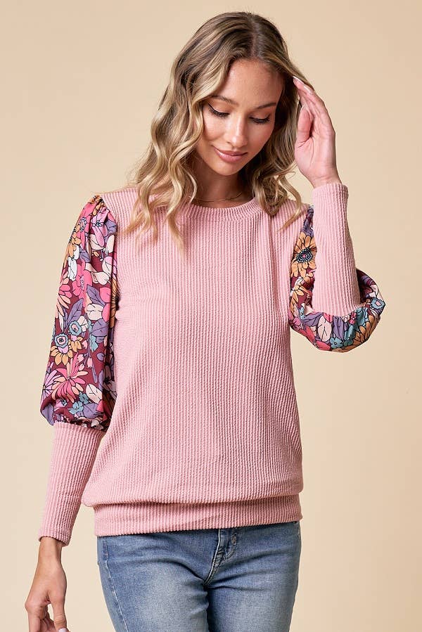 LMT4076PL-PLUS SIZE Delia's Floral Top: MAUVE / 3XL