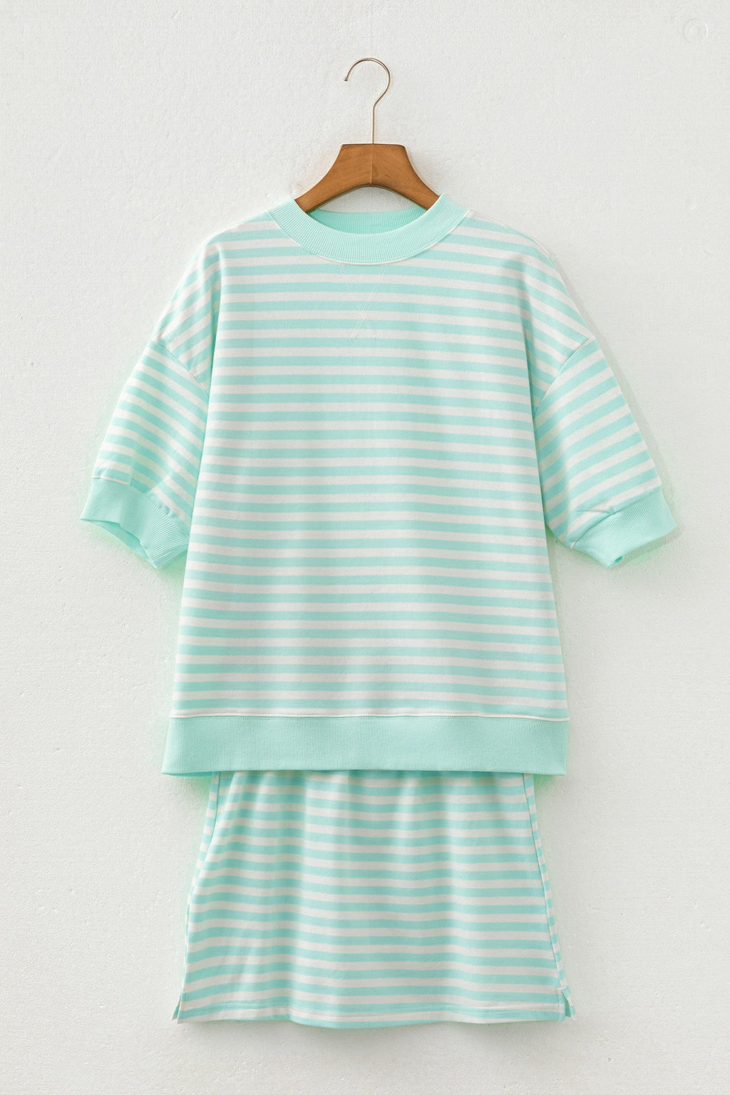 Stripe Colorblock Trim 3/4 Sleeve Top & Mini Skort Sets
