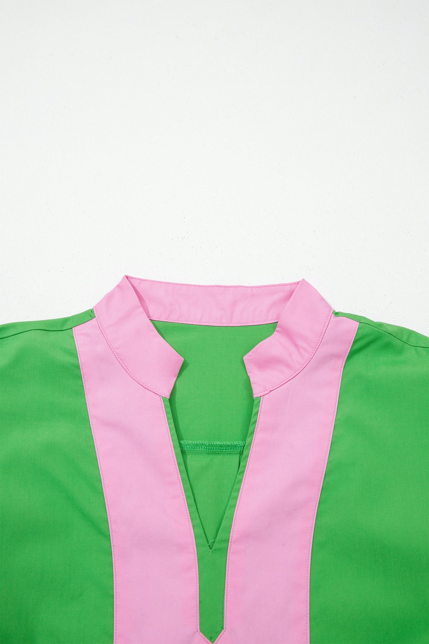Colorblock Split Neck Puff Sleeve Mini Dress