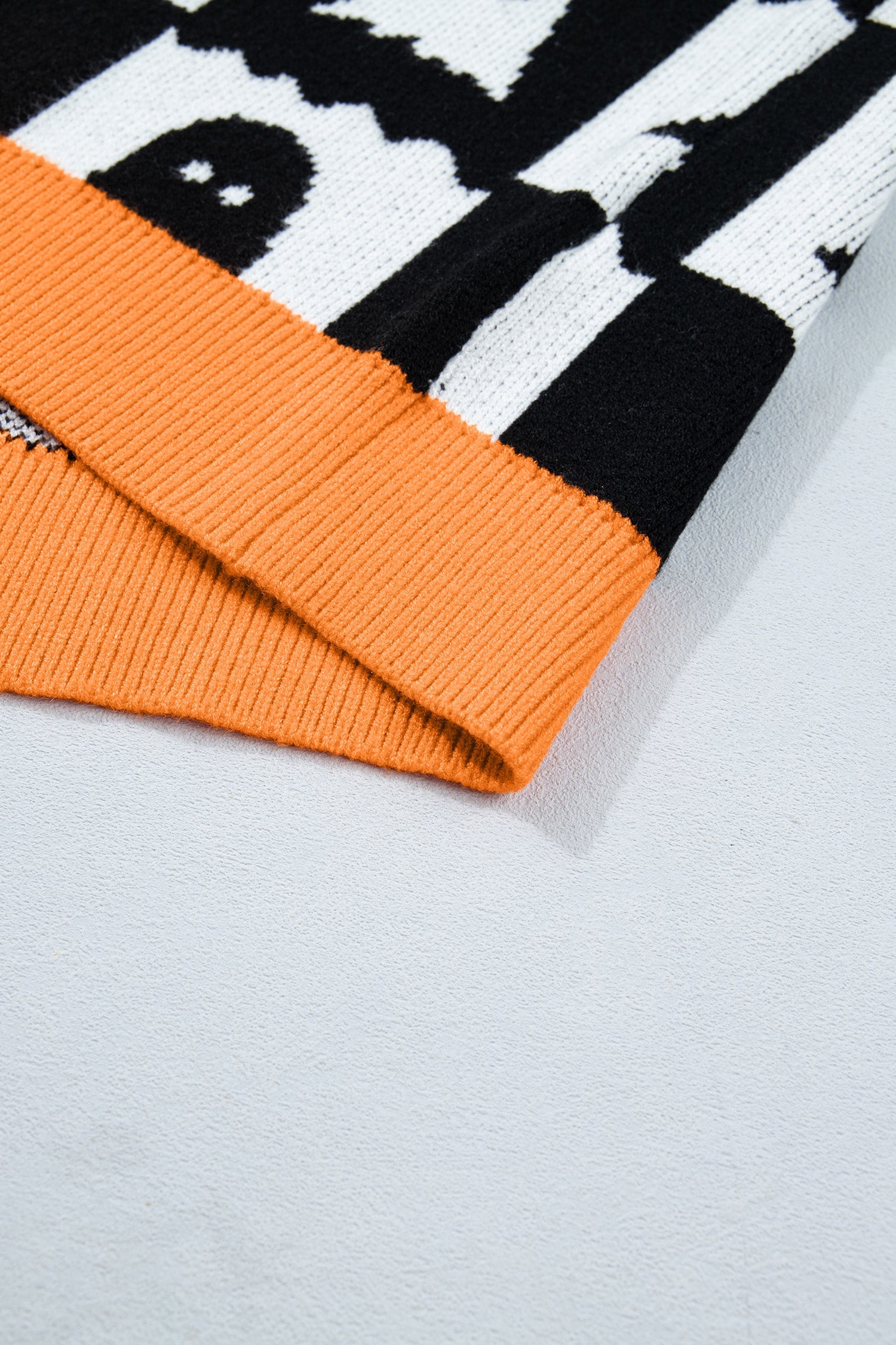 Halloween Ghost Checker High Neck Drop Shoulder Sweater