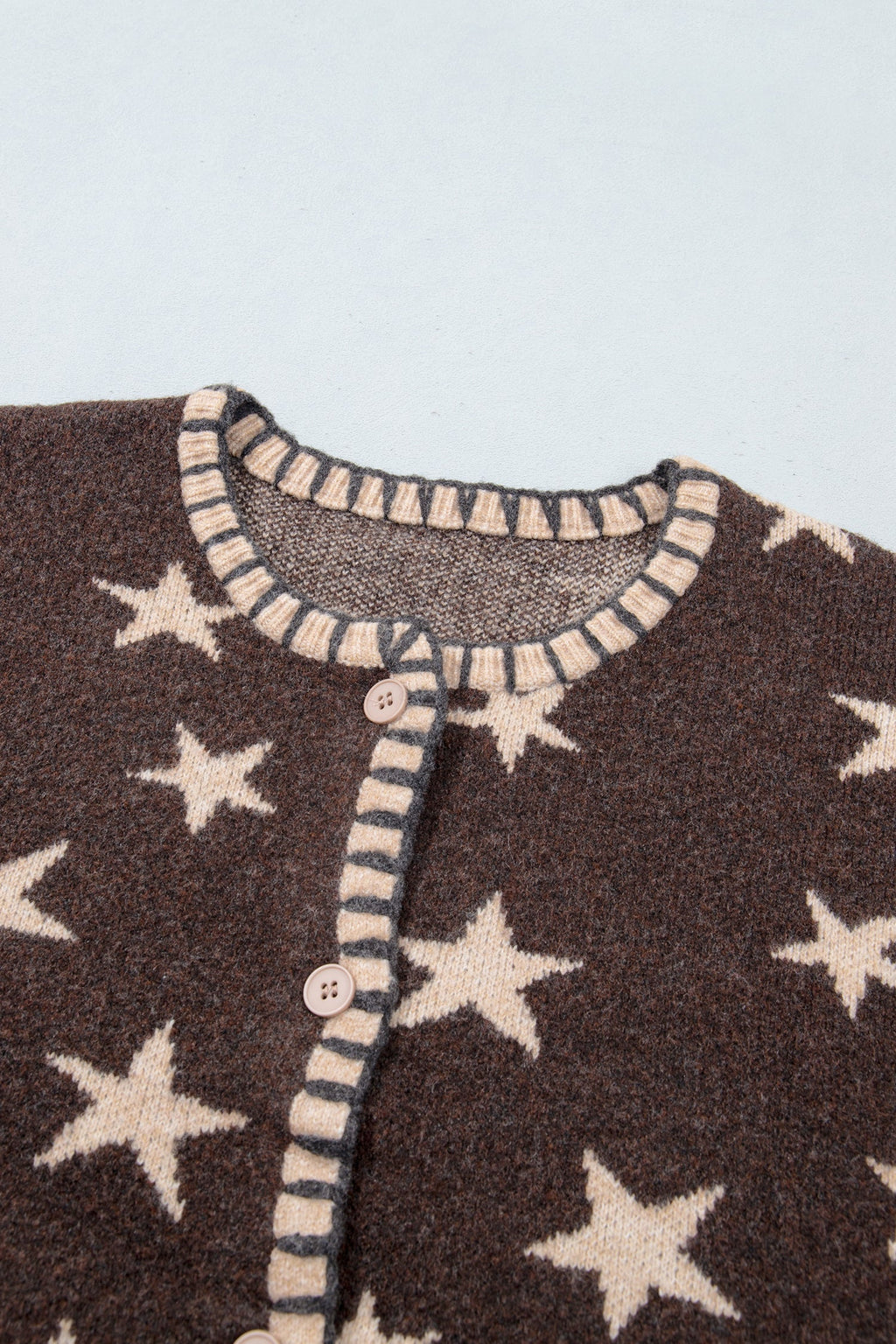 Star Stripe Trim Long Sleeve Open Front Cardigan