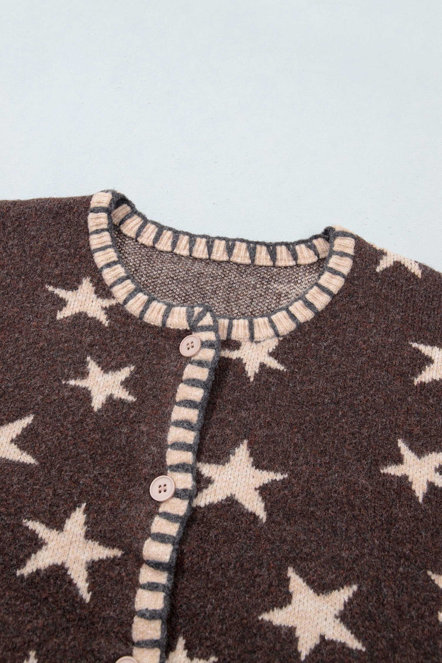 Star Stripe Trim Long Sleeve Open Front Cardigan