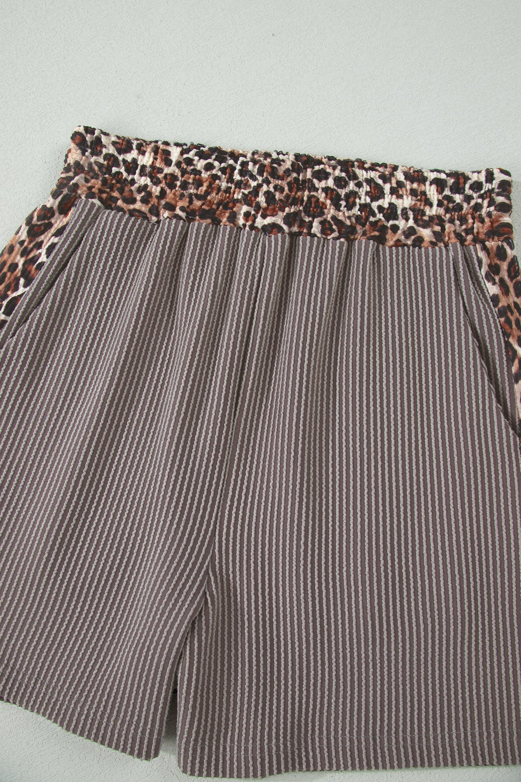Leopard Trim Corded Top & Shorts Set