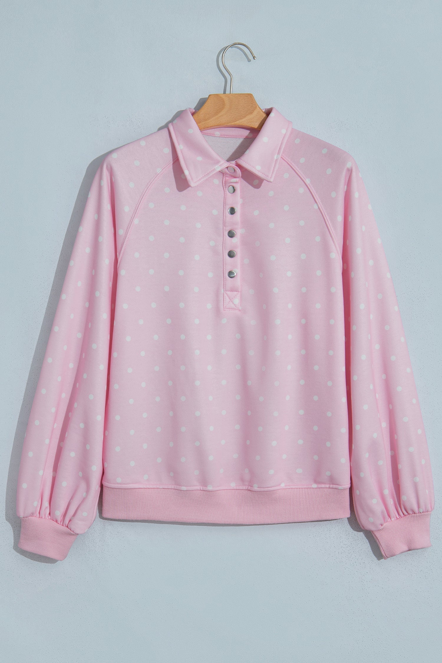 Polka Dot Metal Button Collar Pullover Sweatshirt