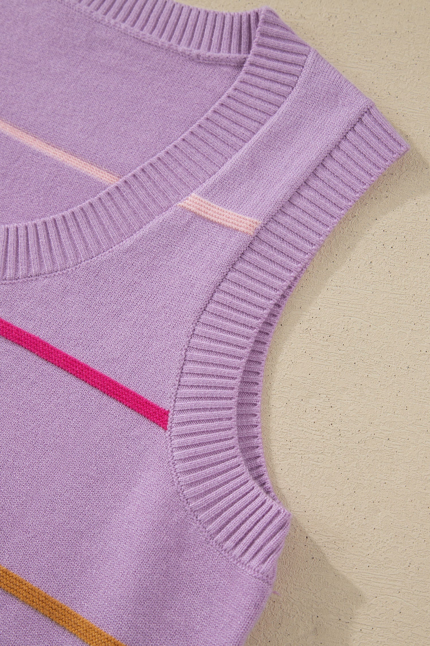 Stripe Ribbed Trim Sleeveless Sweater Knit Tank