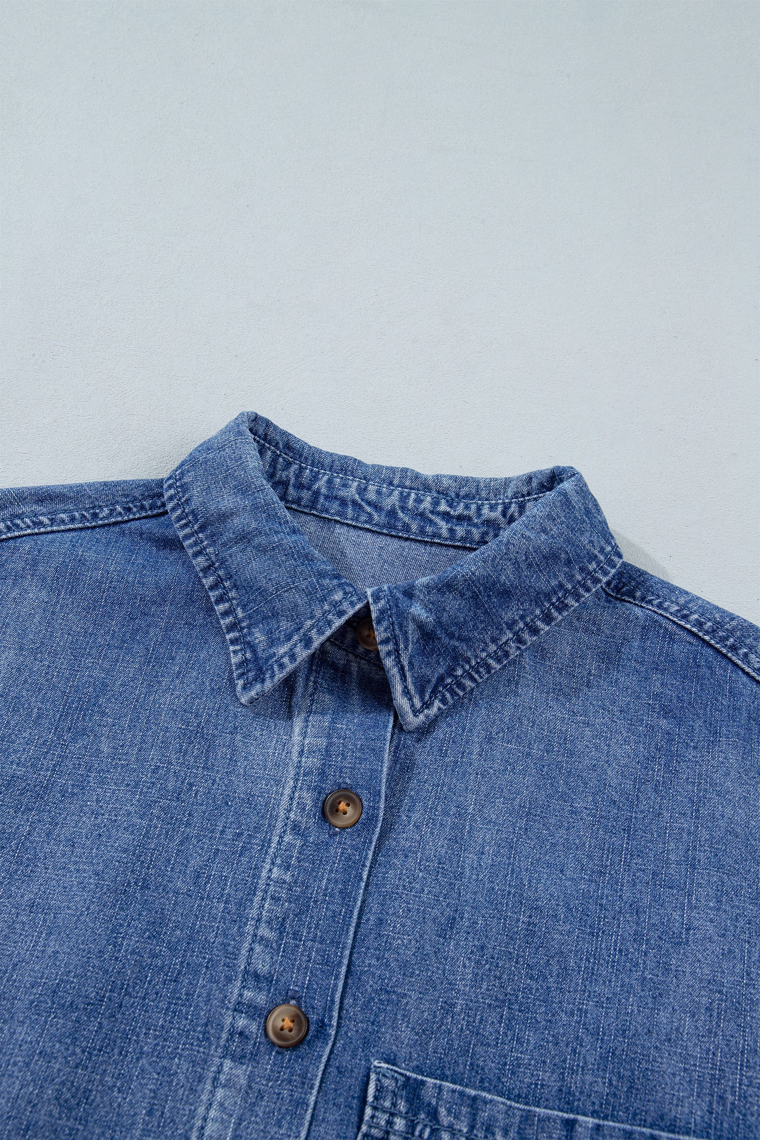 Denim Chest Pocket 3/4 Sleeve Loose Buttoned Shirt