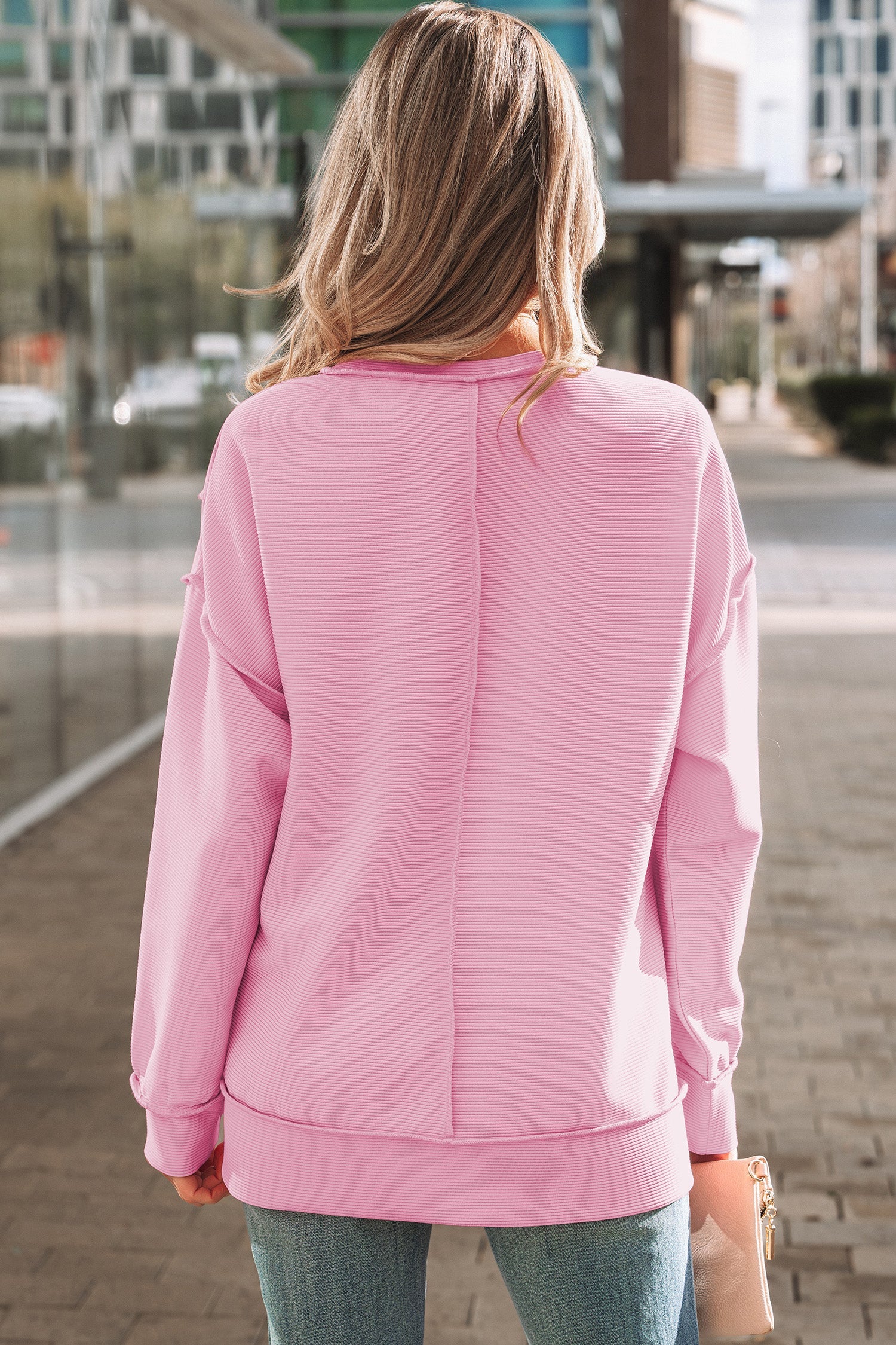 Ribbed Exposed Seam Drop Shoulder Pullover