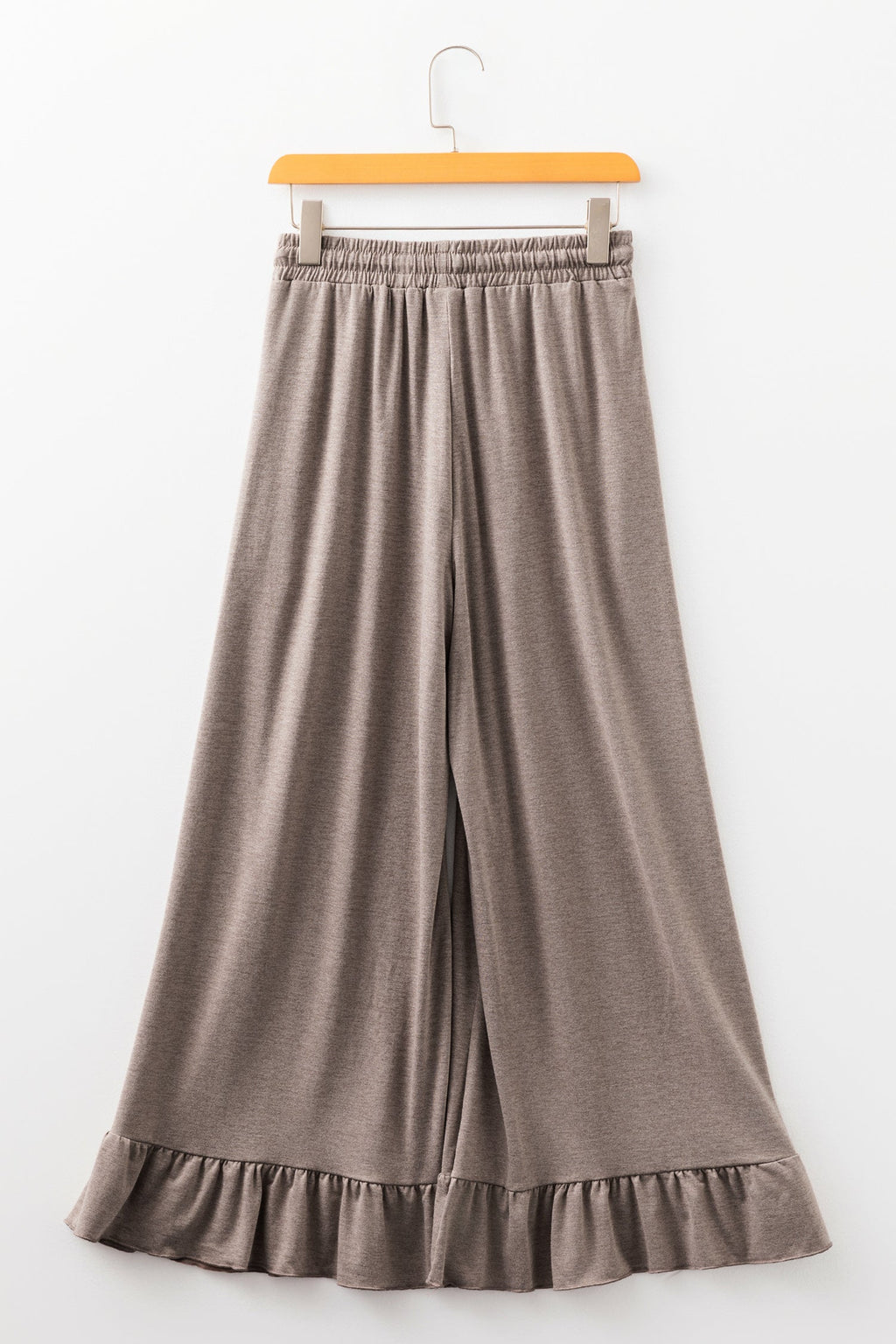 Solid Ruffle Wide Leg High Waist Pants