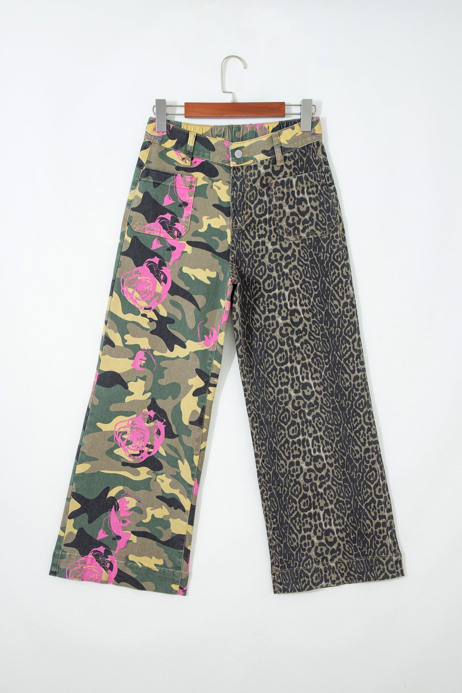 Abstract Camo Leopard Patchwork Straight Leg Jeans