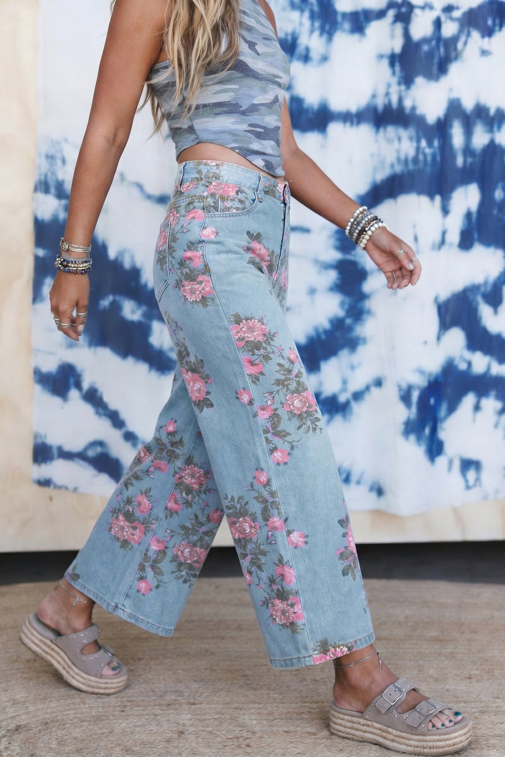 Floral Denim Wide Leg Jeans