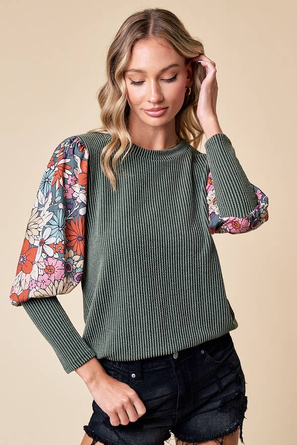 LMT4076PL-PLUS SIZE Delia's Floral Top: MAUVE / 3XL