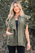 Denim Patchwork Ruffle Sleeve Jacket Vest