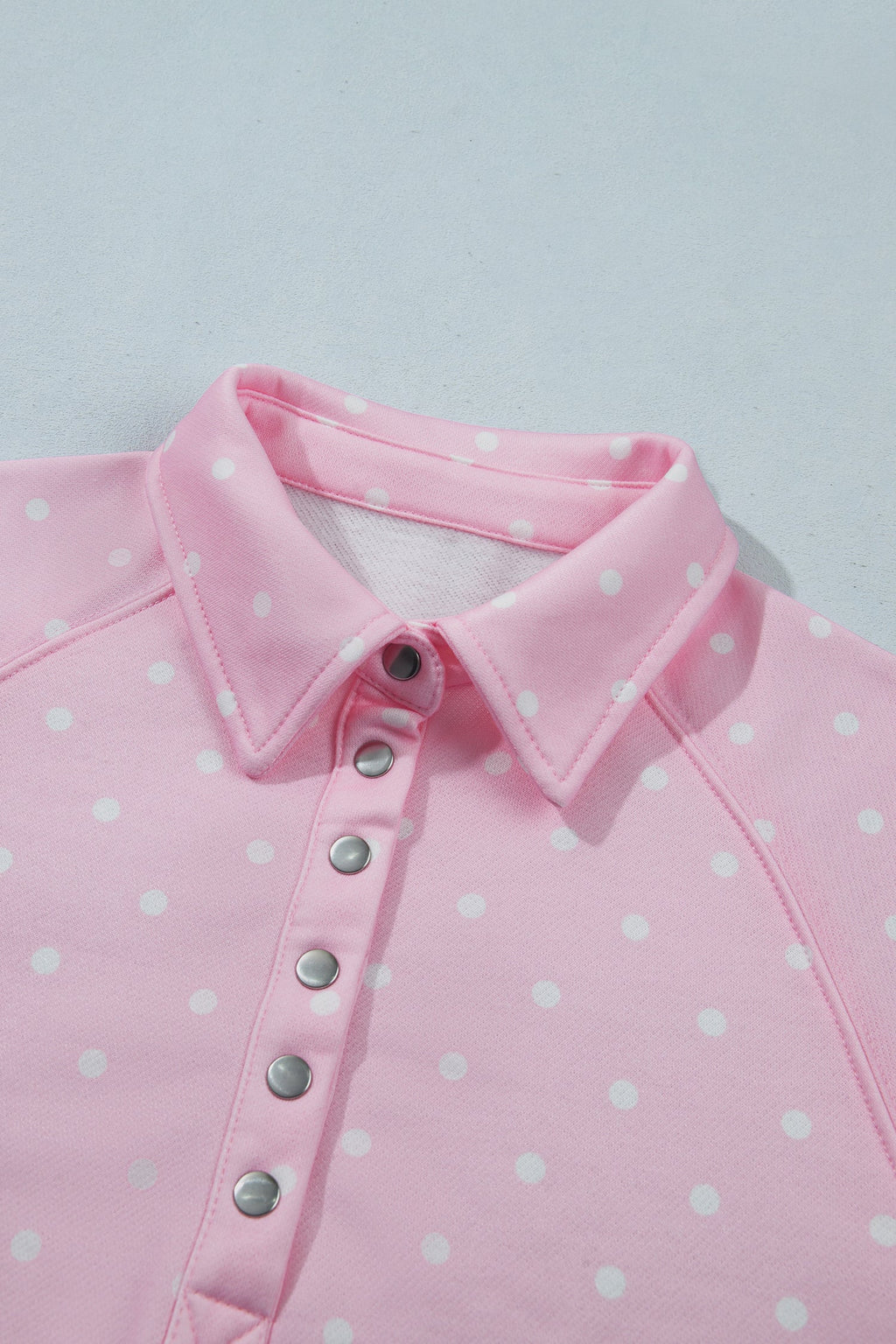 Polka Dot Metal Button Collar Pullover Sweatshirt