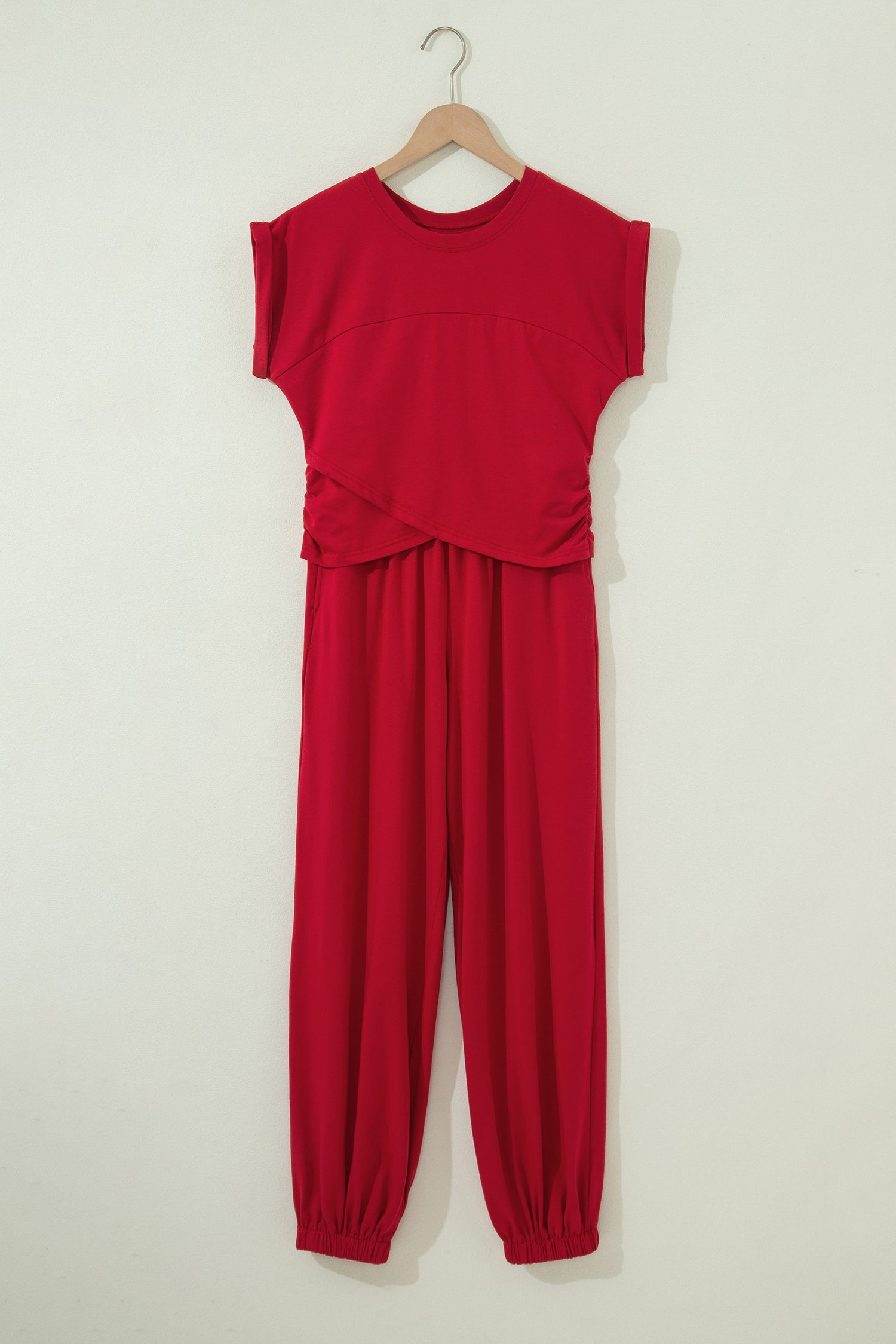 Solid Cropped Top & Jogger Pants Set