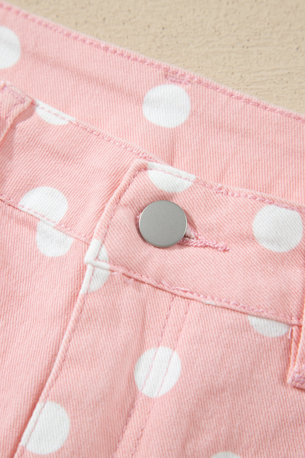 Polka Dot Denim Raw Hem Barrel Jeans