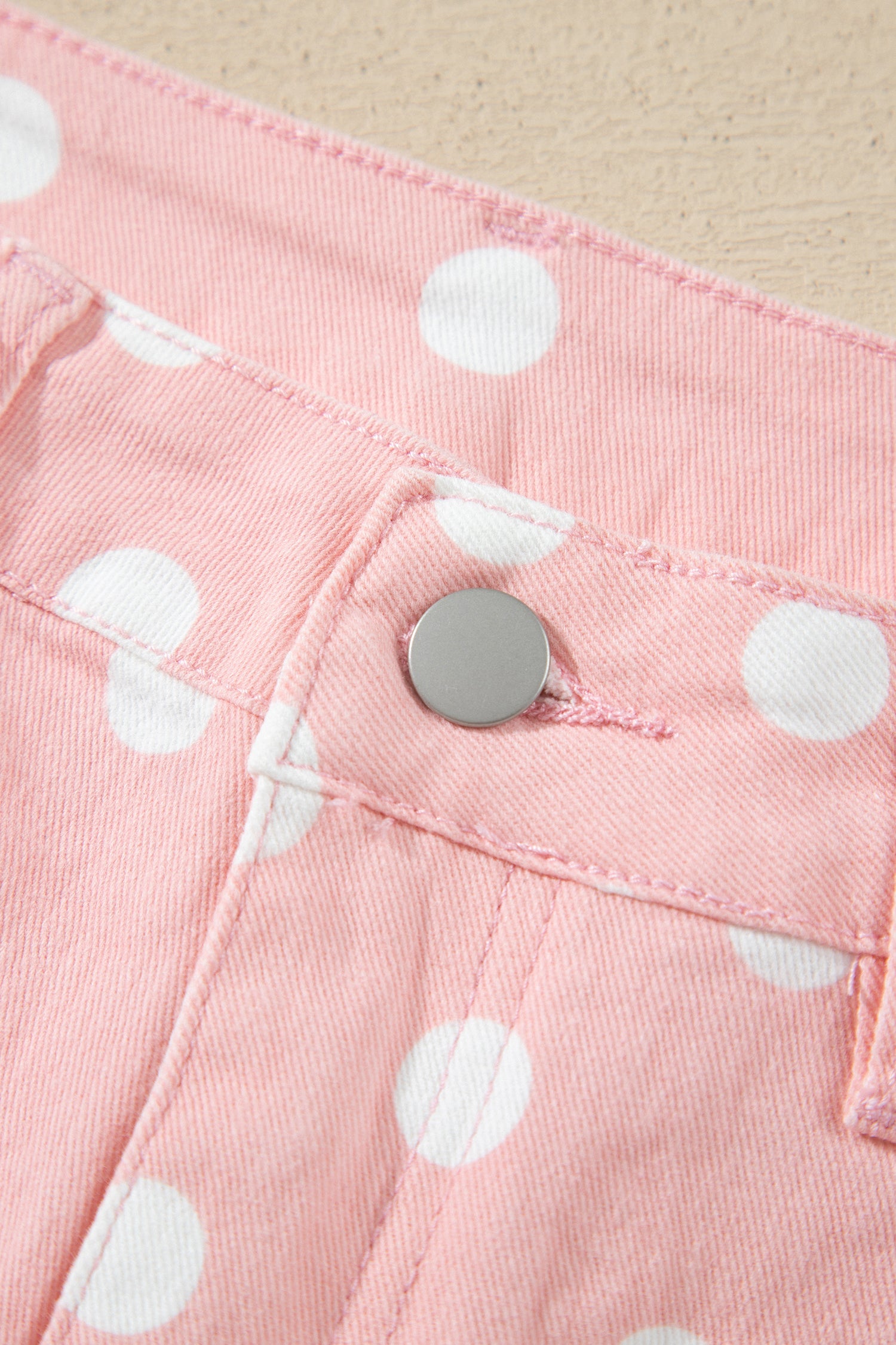 Polka Dot Denim Raw Hem Barrel Jeans