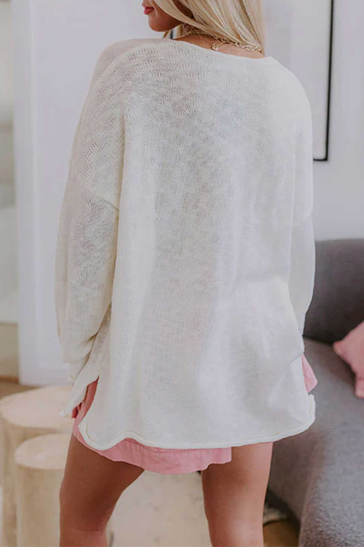 Beach Side V-Neck Lightweight Knit Tunic Sweater