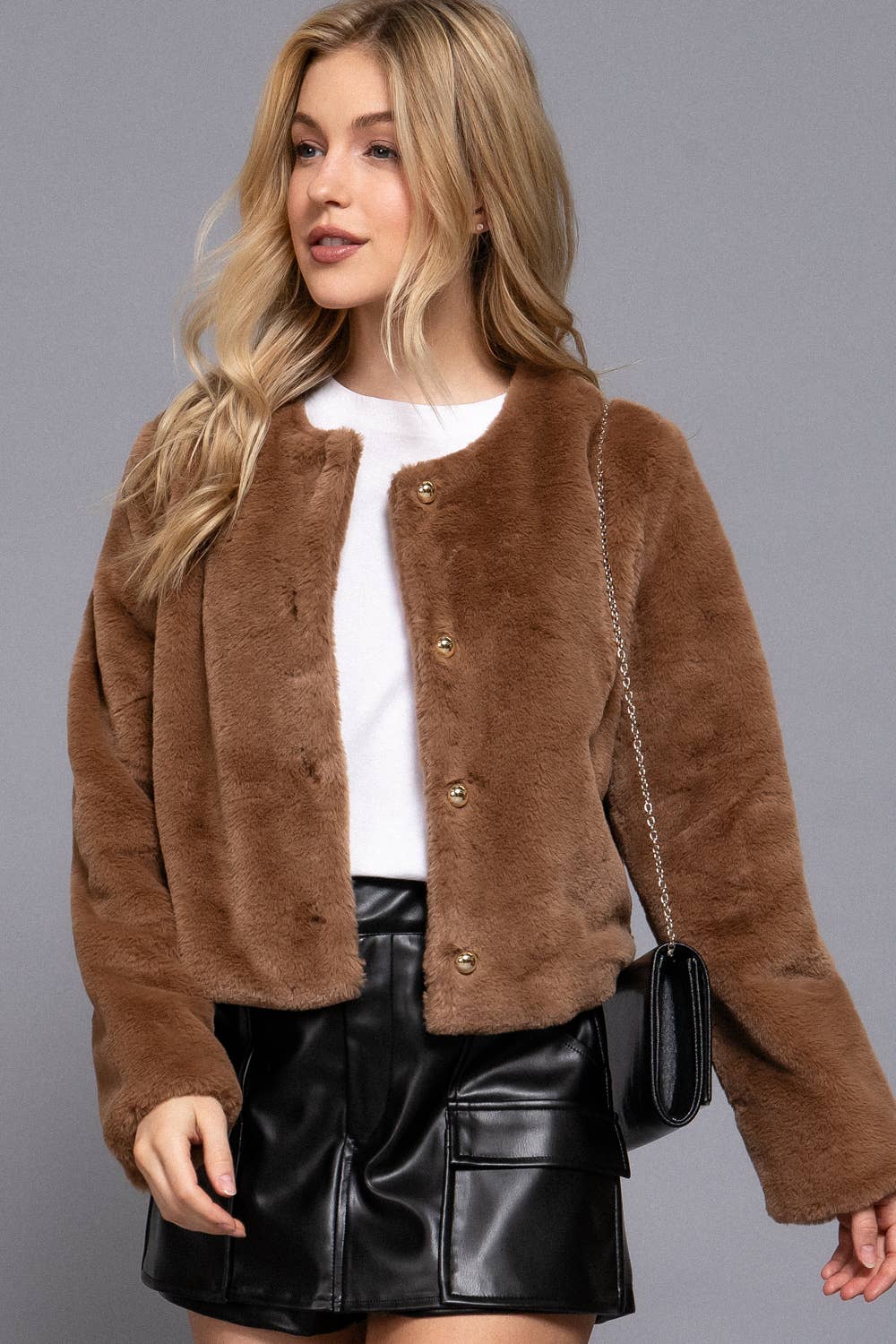 ',,,._ Faux fur Jacket: CAMEL-173616 / S