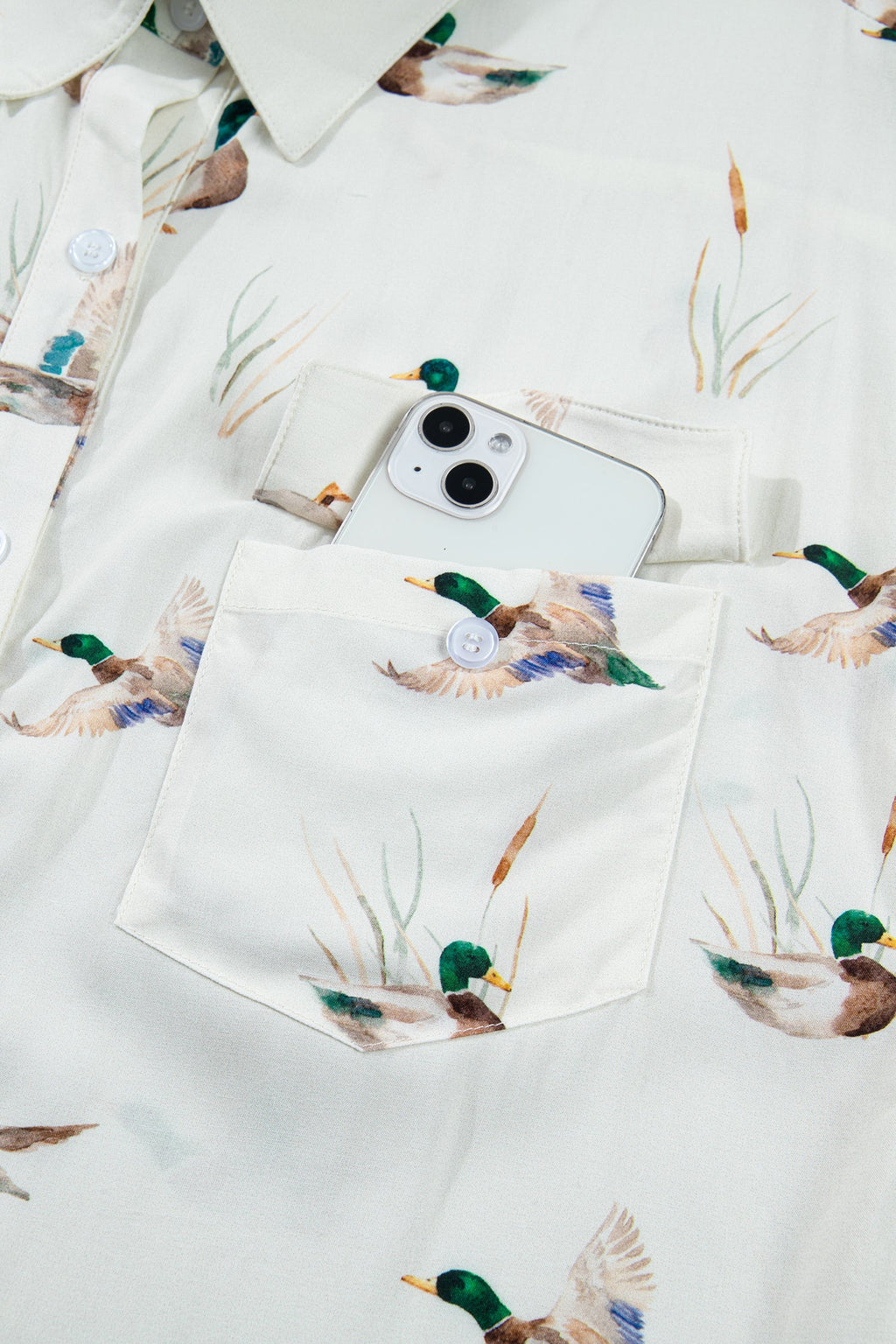 Mallard Button Flap Pocket Collared Blouse