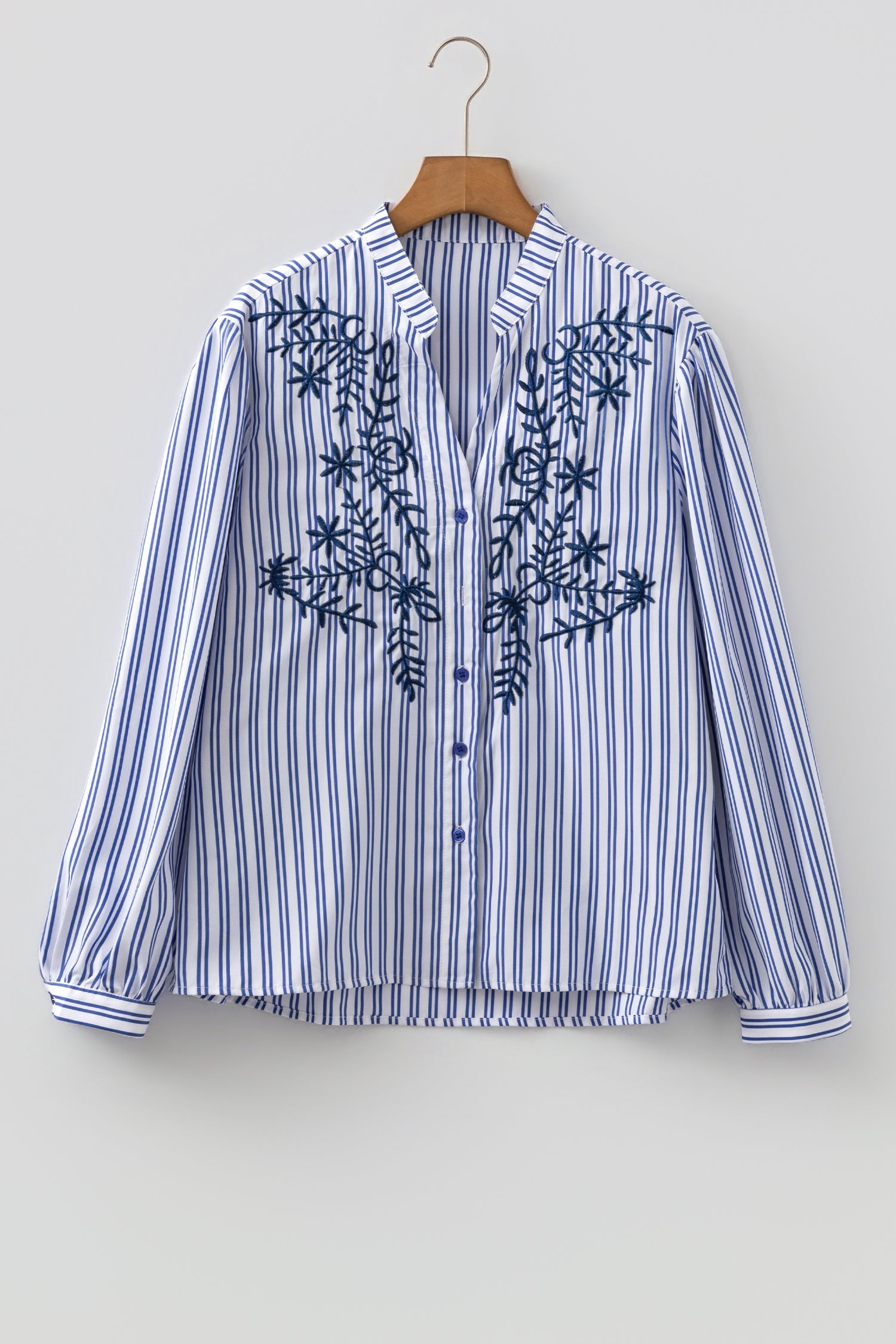 Stripe Embroidered Button Front Long Sleeve Shirt