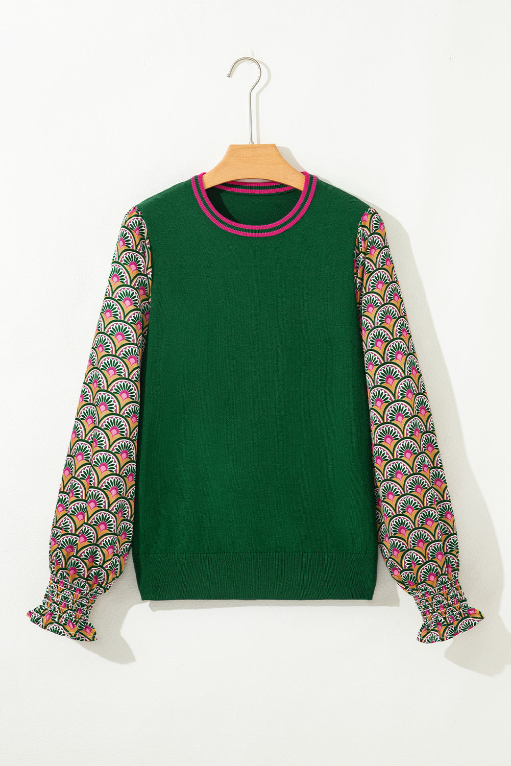 Floral Patchwork Puff Sleeve Sweater