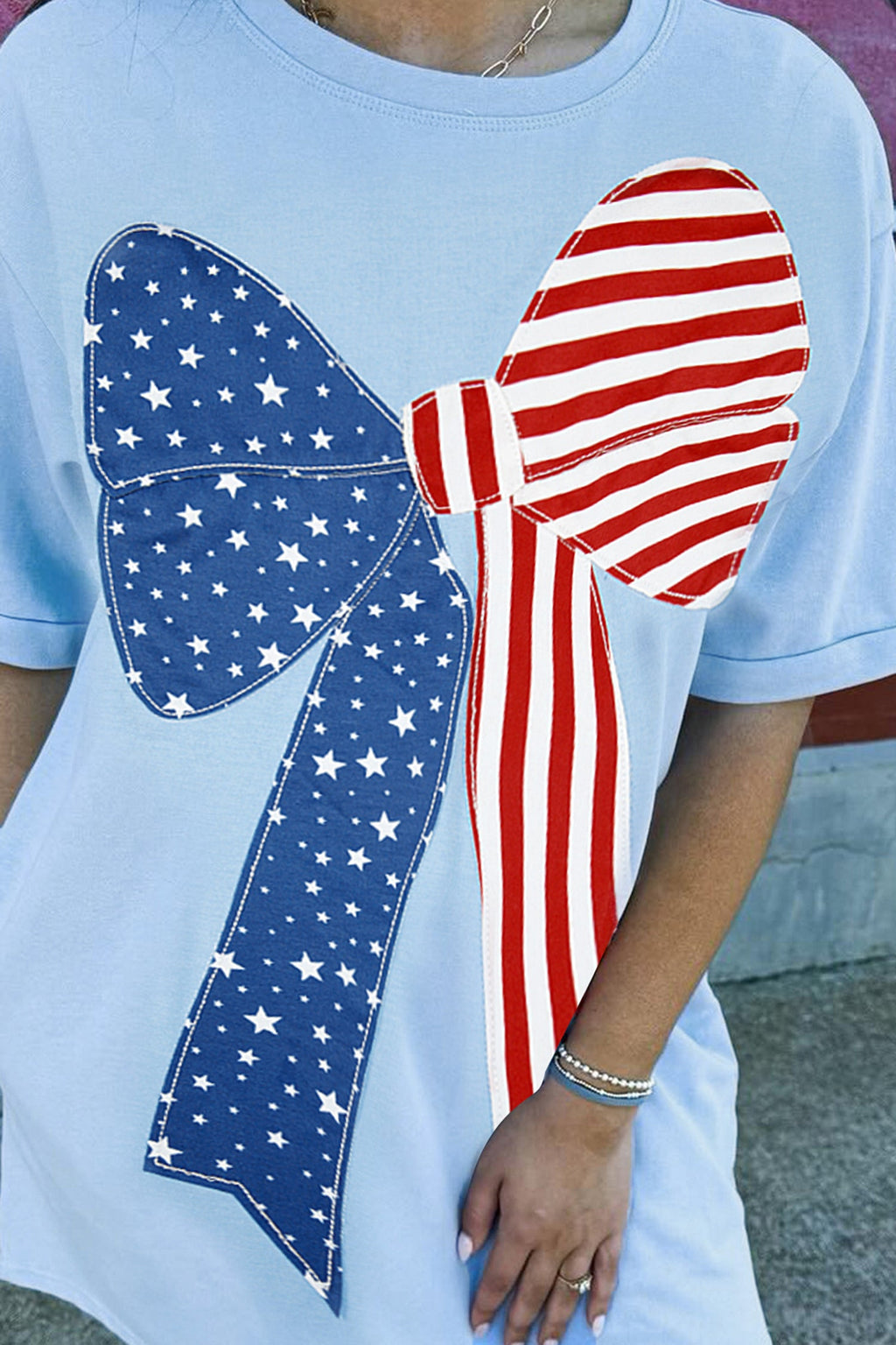 Patriotic Flag Bow Patchwork Mini T-Shirt Dress