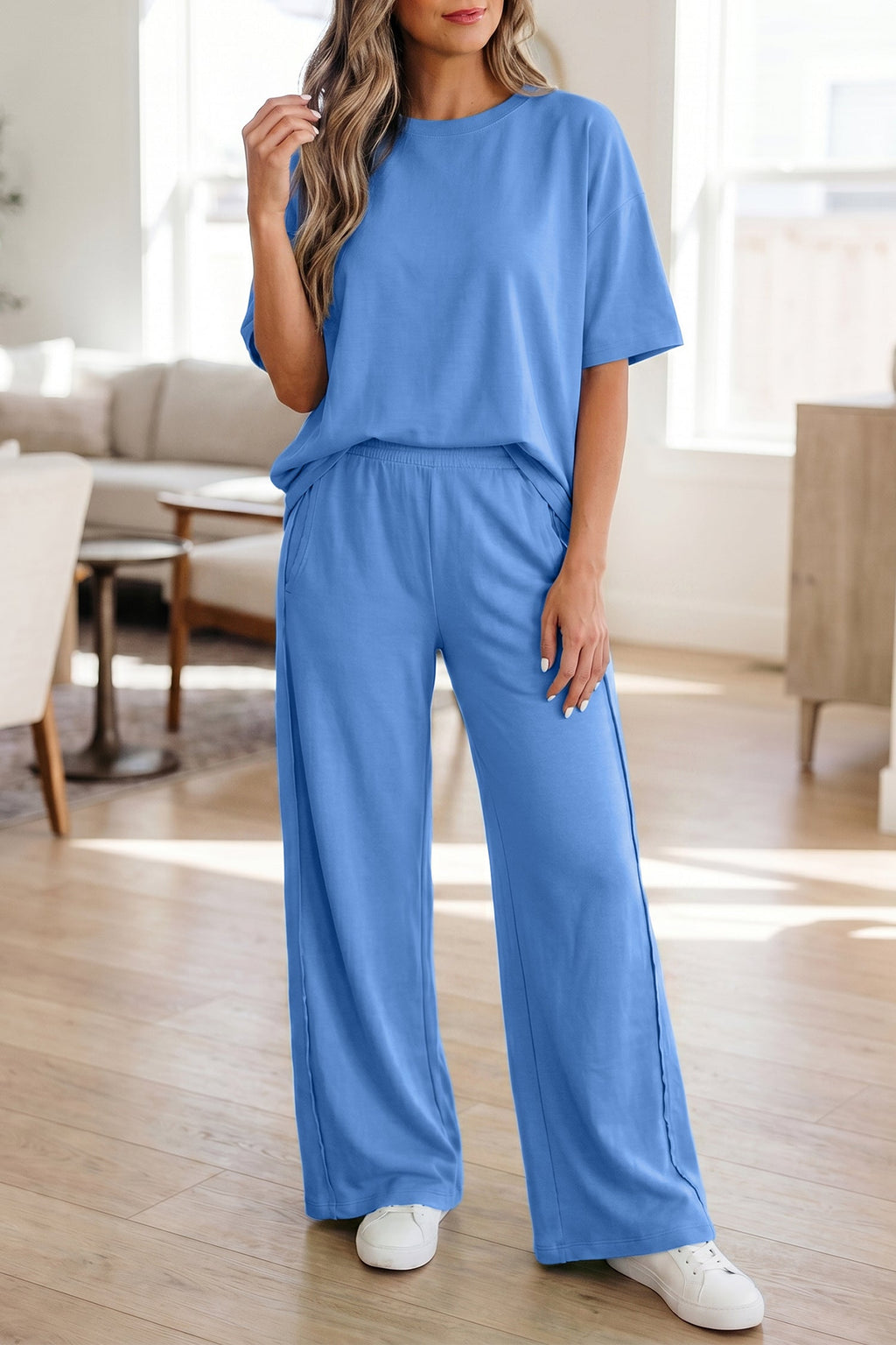 Solid Color Oversize Tee & Wide Leg Pants Set