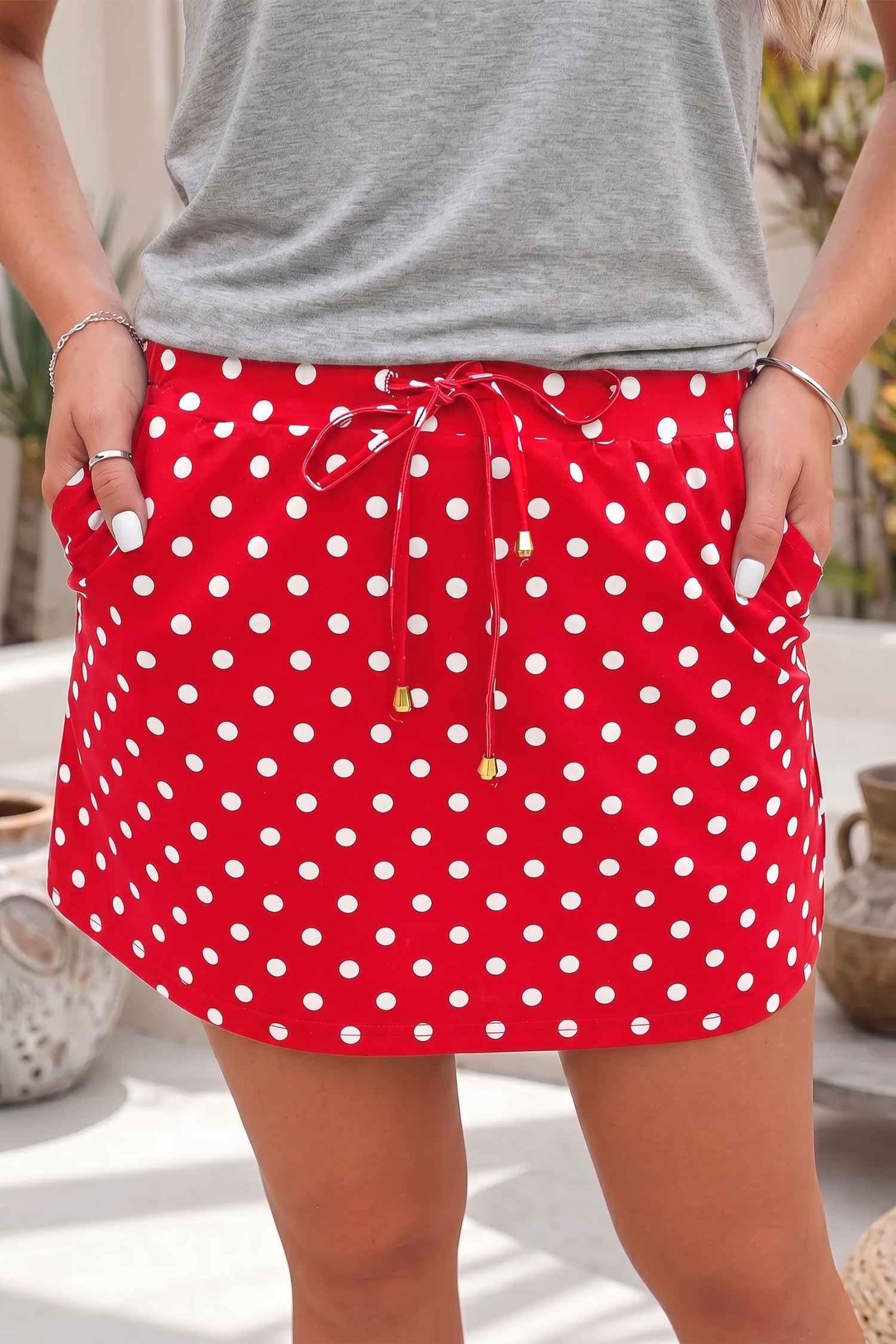 Polka Dot Drawstring Mini Skort