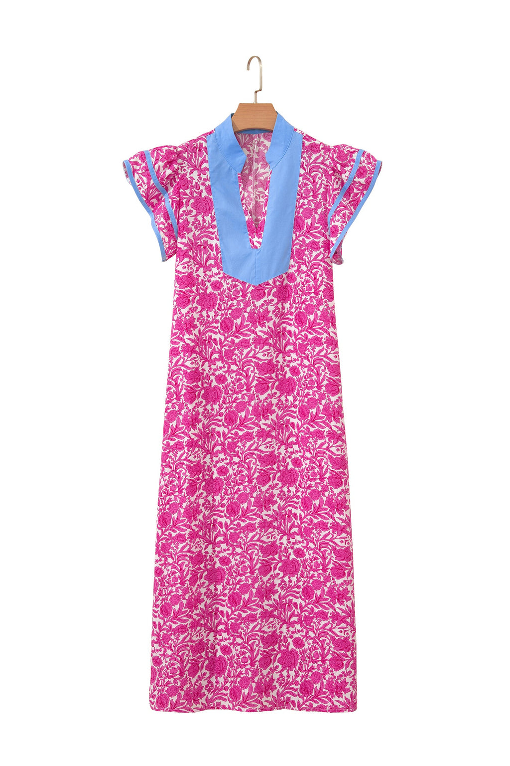 Floral Colorblock Patchwork V-Neck Midi Dress