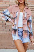 Plaid Corduroy Patchwork Pocketed Shacket