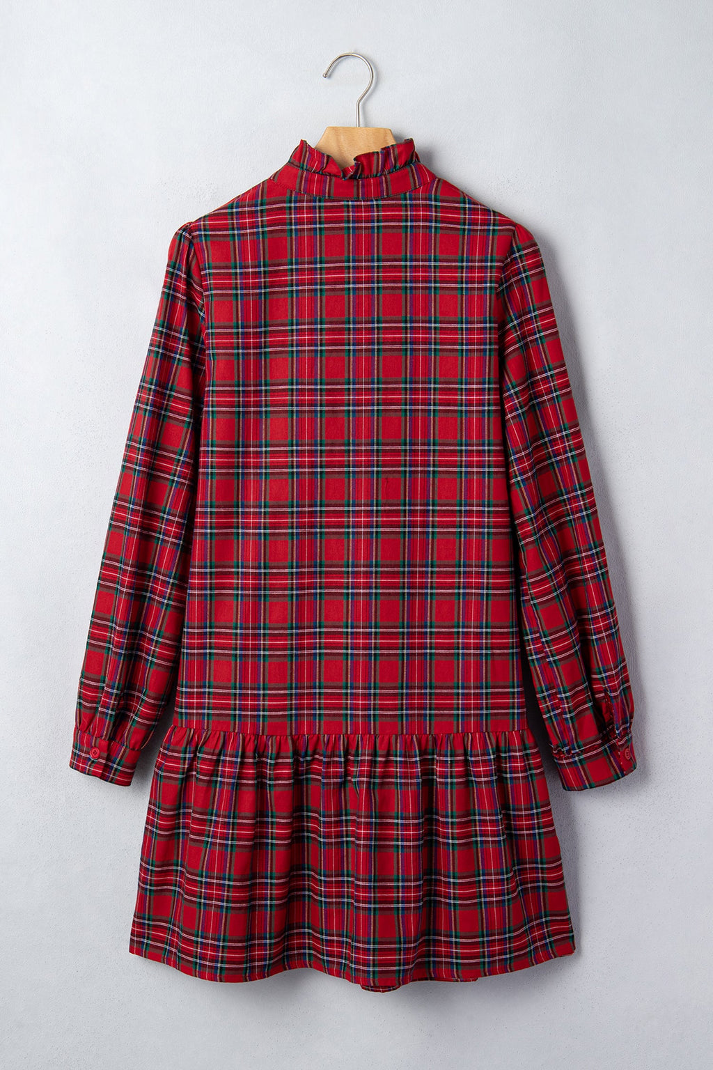 Plaid Long Sleeve Drop Waist Mini Dress