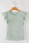 Solid Ruffle Short Sleeve Blouse