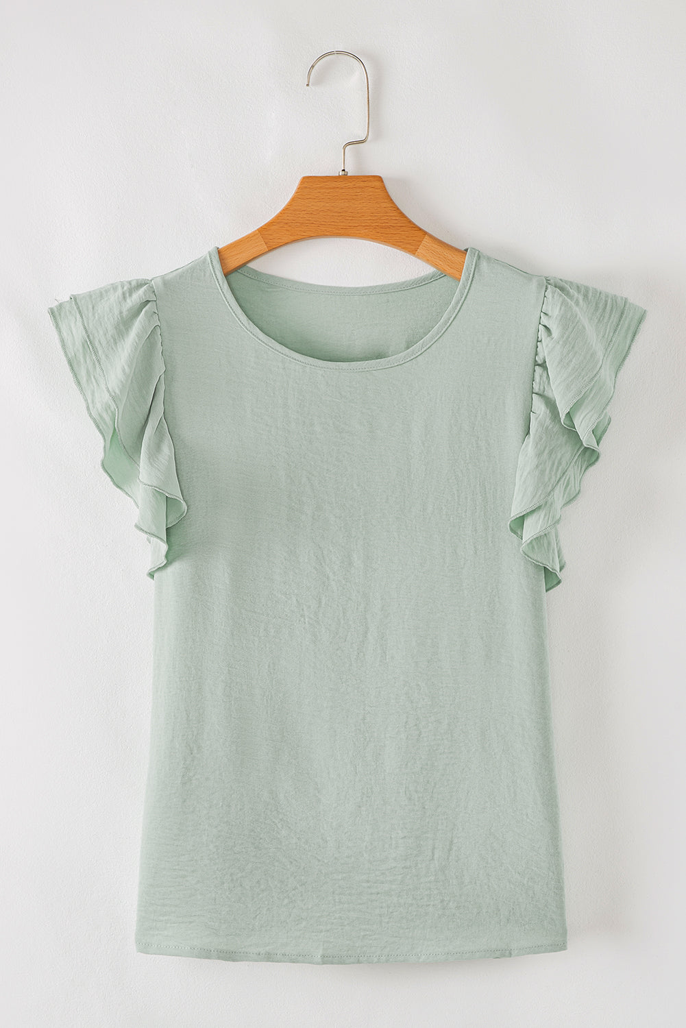 Solid Ruffle Short Sleeve Blouse