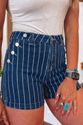 Denim Stripe Metal Button Detail Shorts
