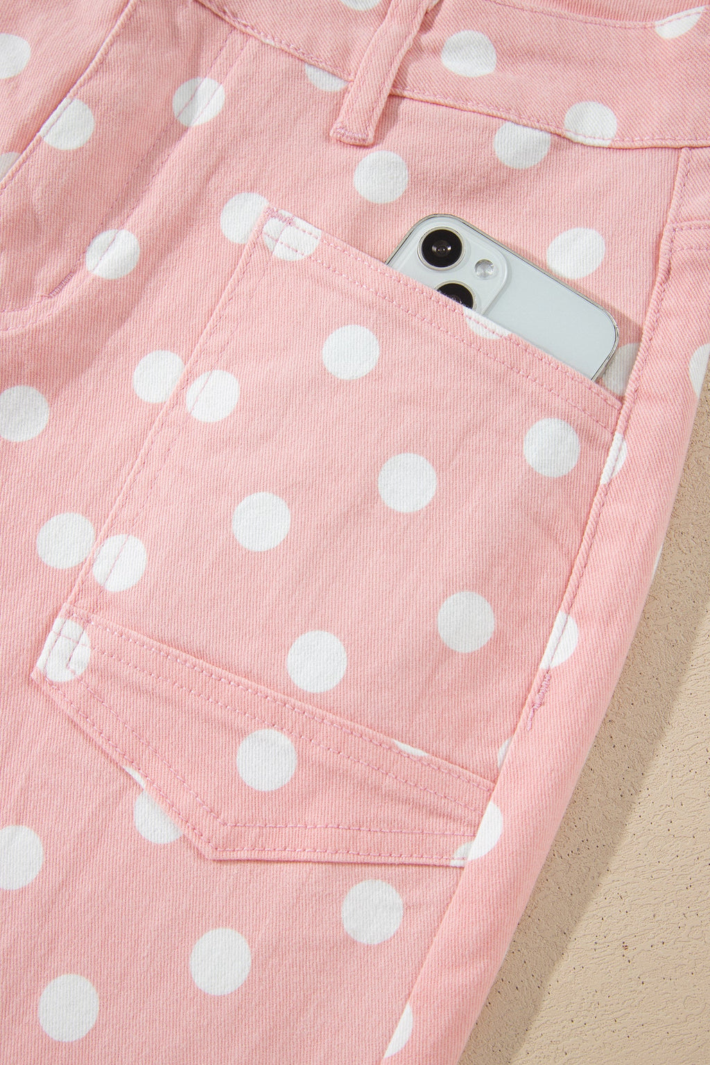 Polka Dot Denim Raw Hem Barrel Jeans