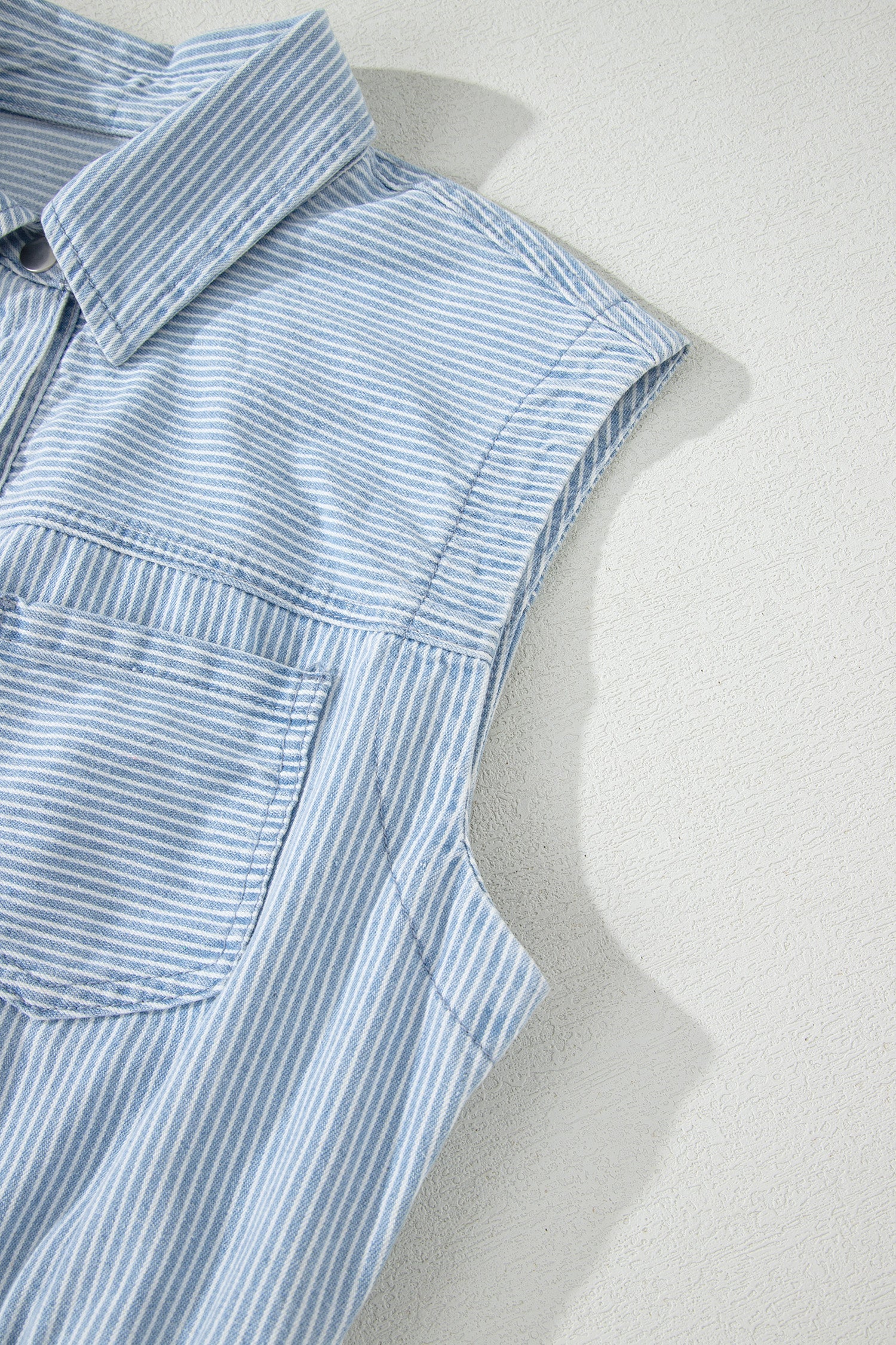 Stripe Denim Collared Button-Front Sleeveless Dress