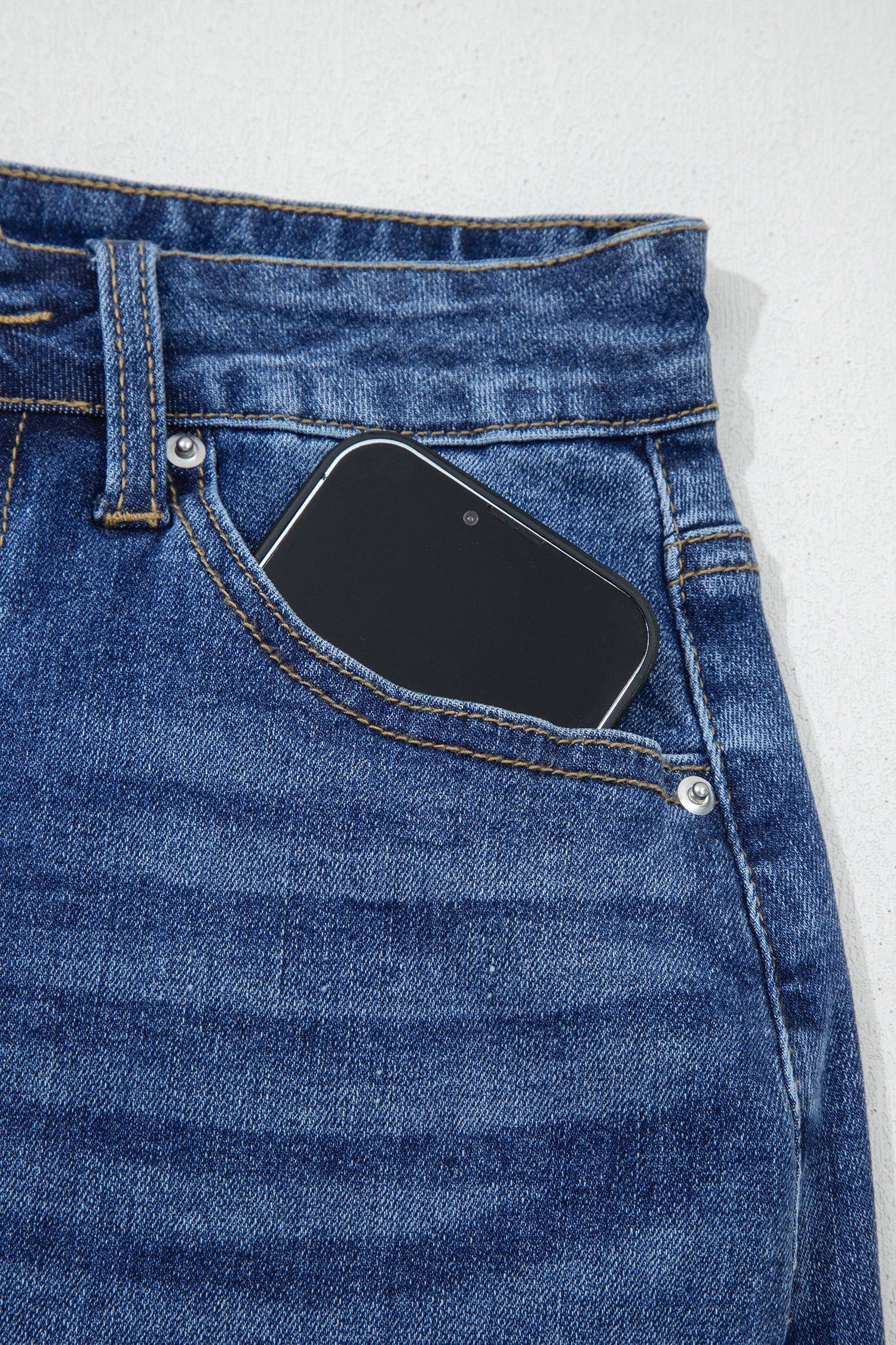 Denim Asymmetrical Distressed Midi Skirt