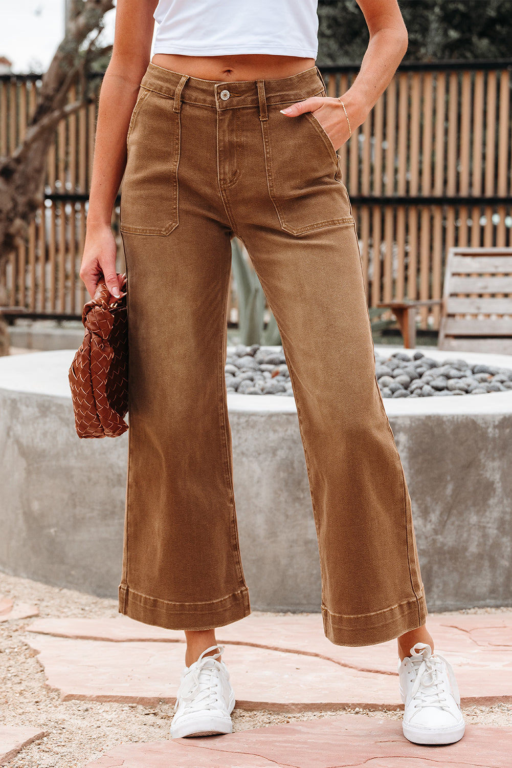 Denim High Rise Cropped Wide Leg Jeans
