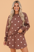 Polka Dot Raw Hem Sweatshirt & Skort Set