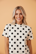 Polka Dot Mock Neck Dolman Sleeve Top