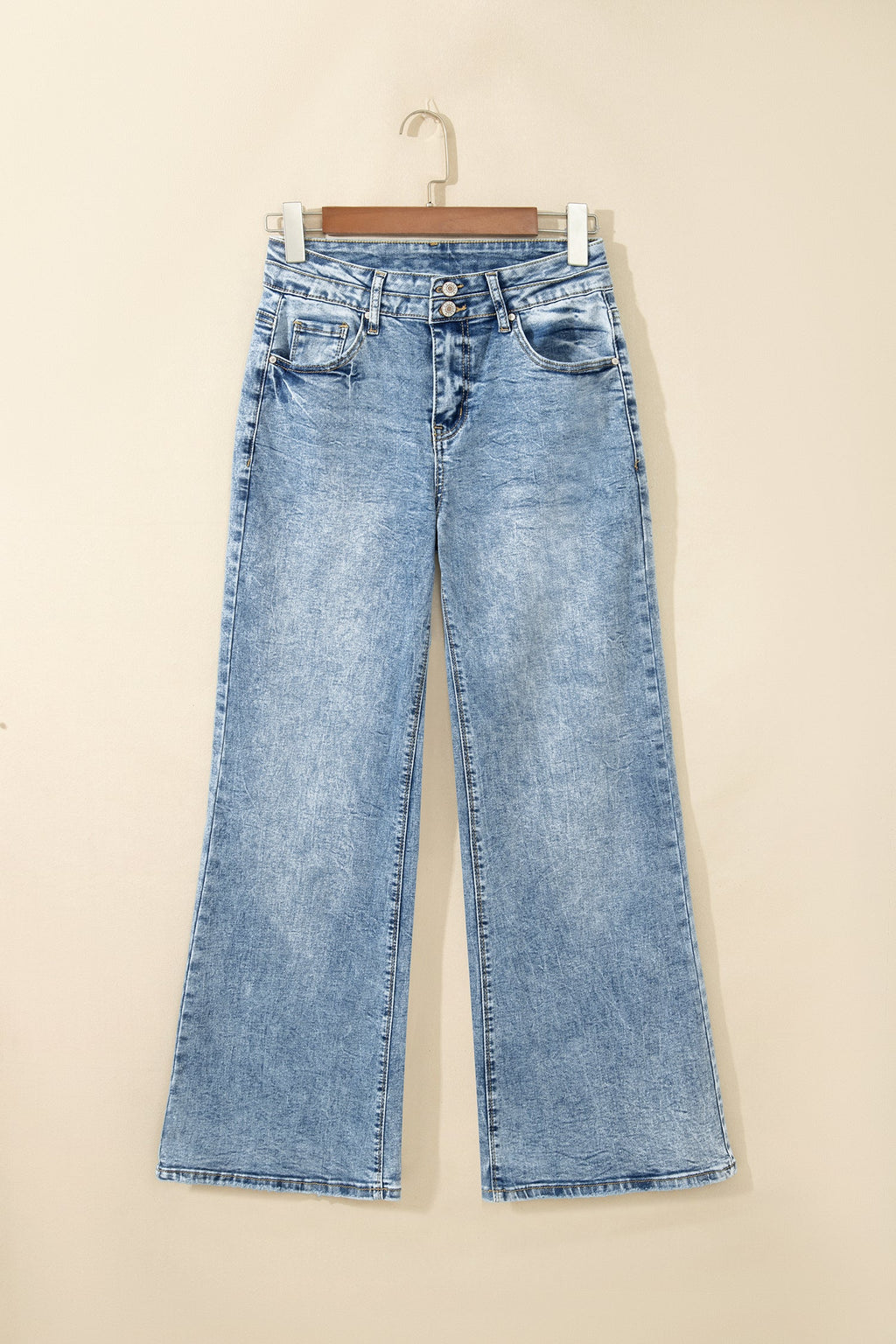 Denim Acid Wash Pockets Flare Jeans