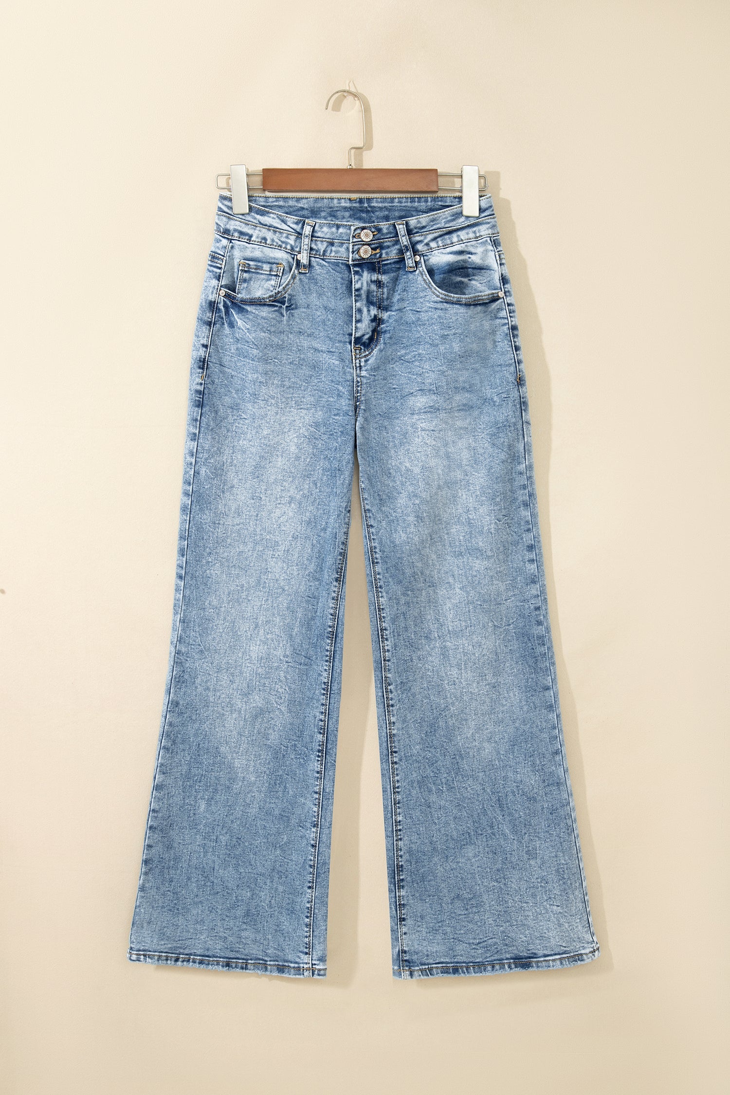 Denim Acid Wash Pockets Flare Jeans