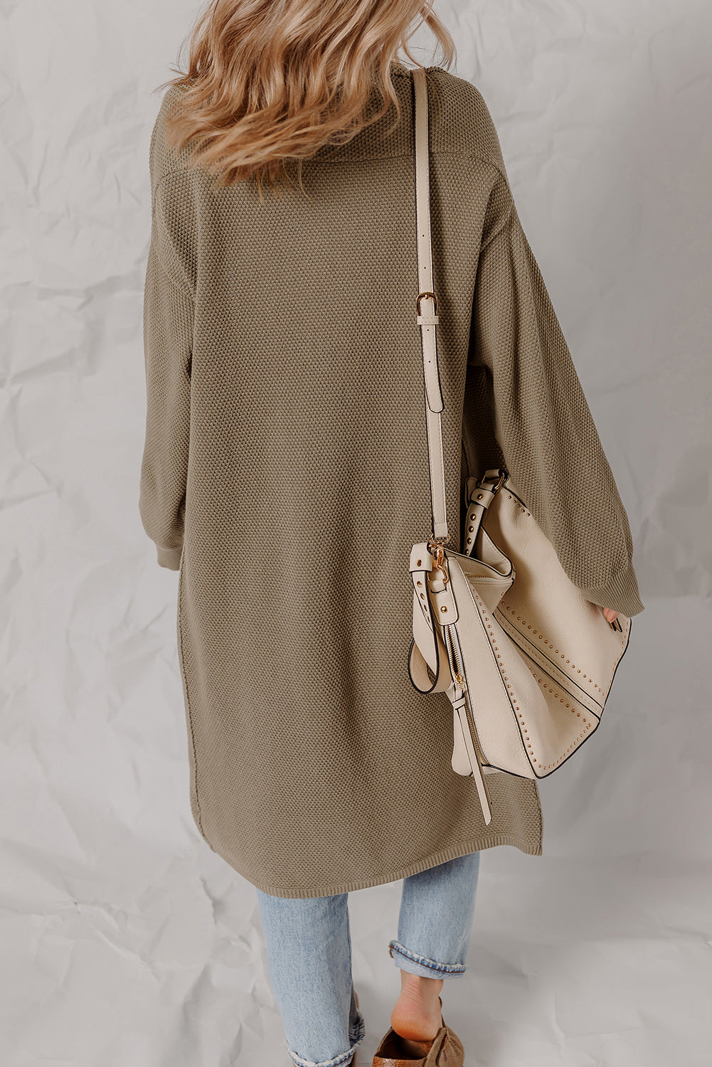 Solid Textured Knit Open-Front Sweater Cardigan