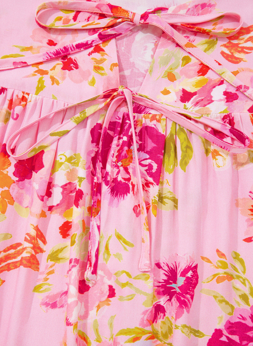 Floral Tie Neck 3/4 Puff Sleeve Blouse