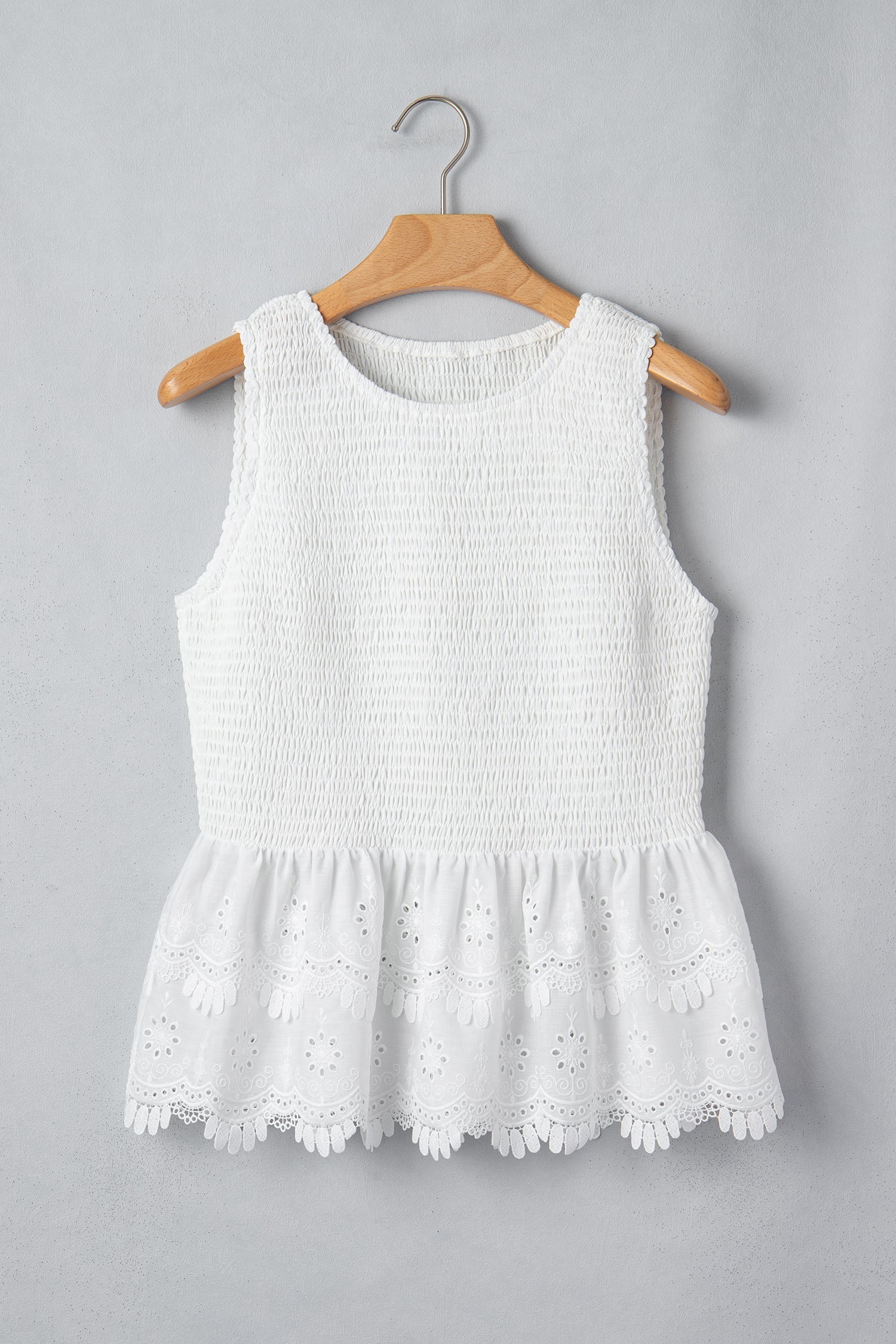 Smocked Lace Sleeveless Peplum Top