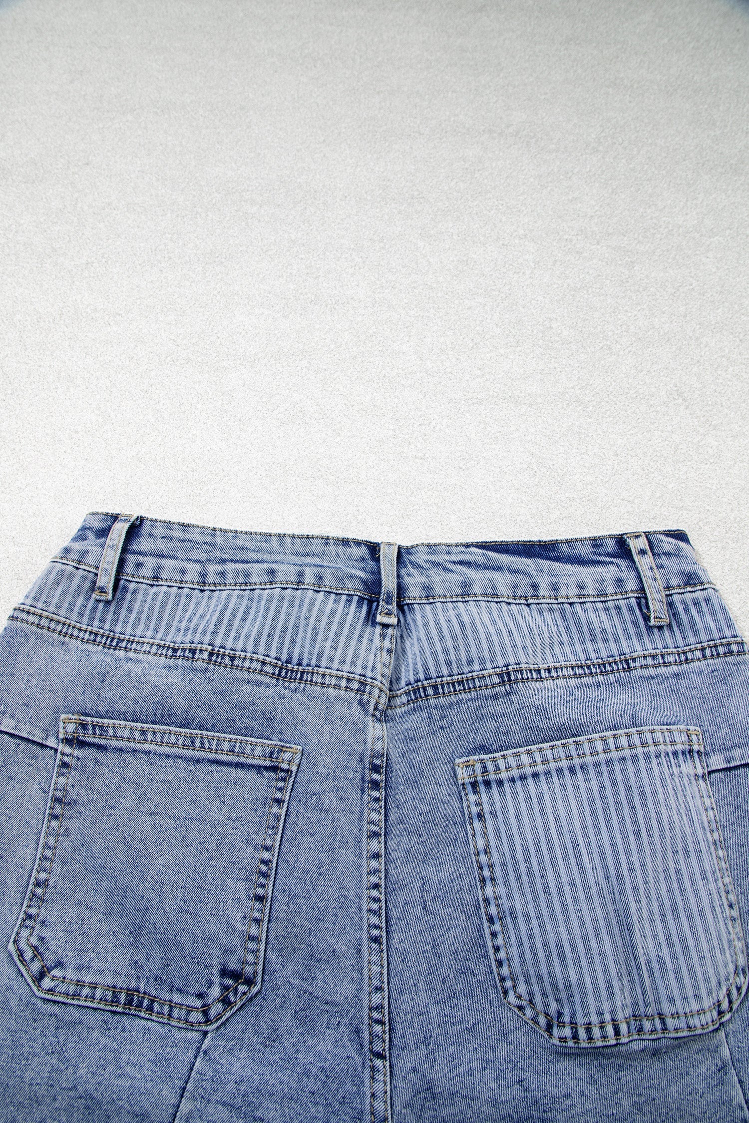 Stripe Denim Paisley Patchwork Raw Hem Shorts