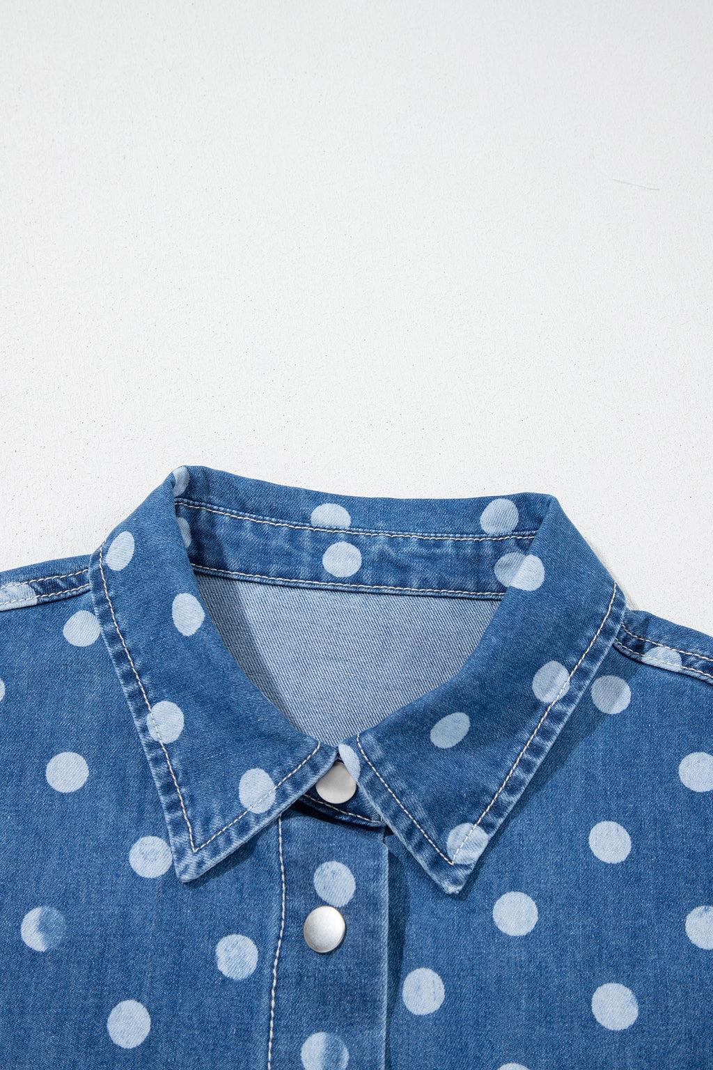 Polka Dot Denim Collared Button Up Jacket