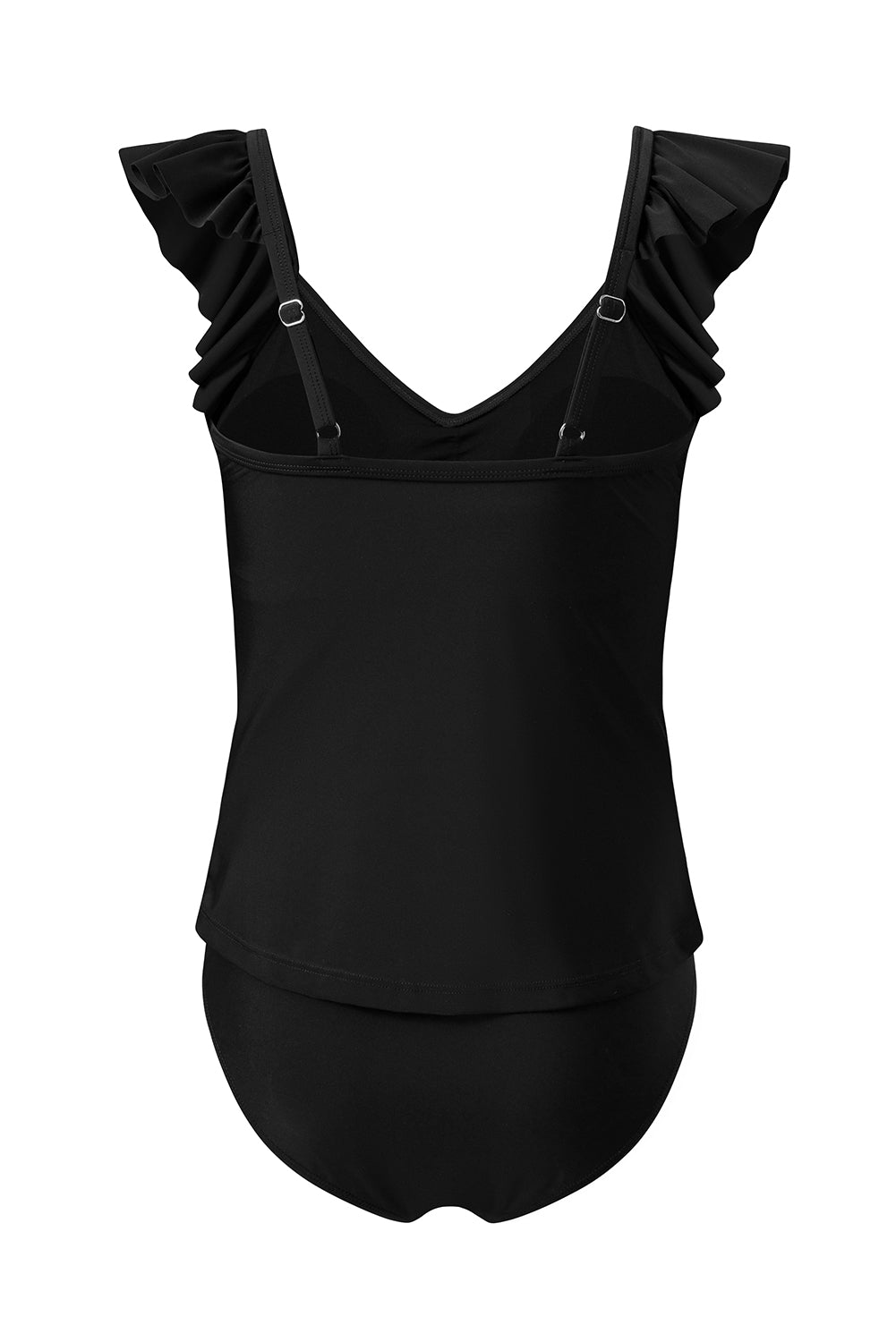 Solid Ruffle Crossed Cutout Tankini Set