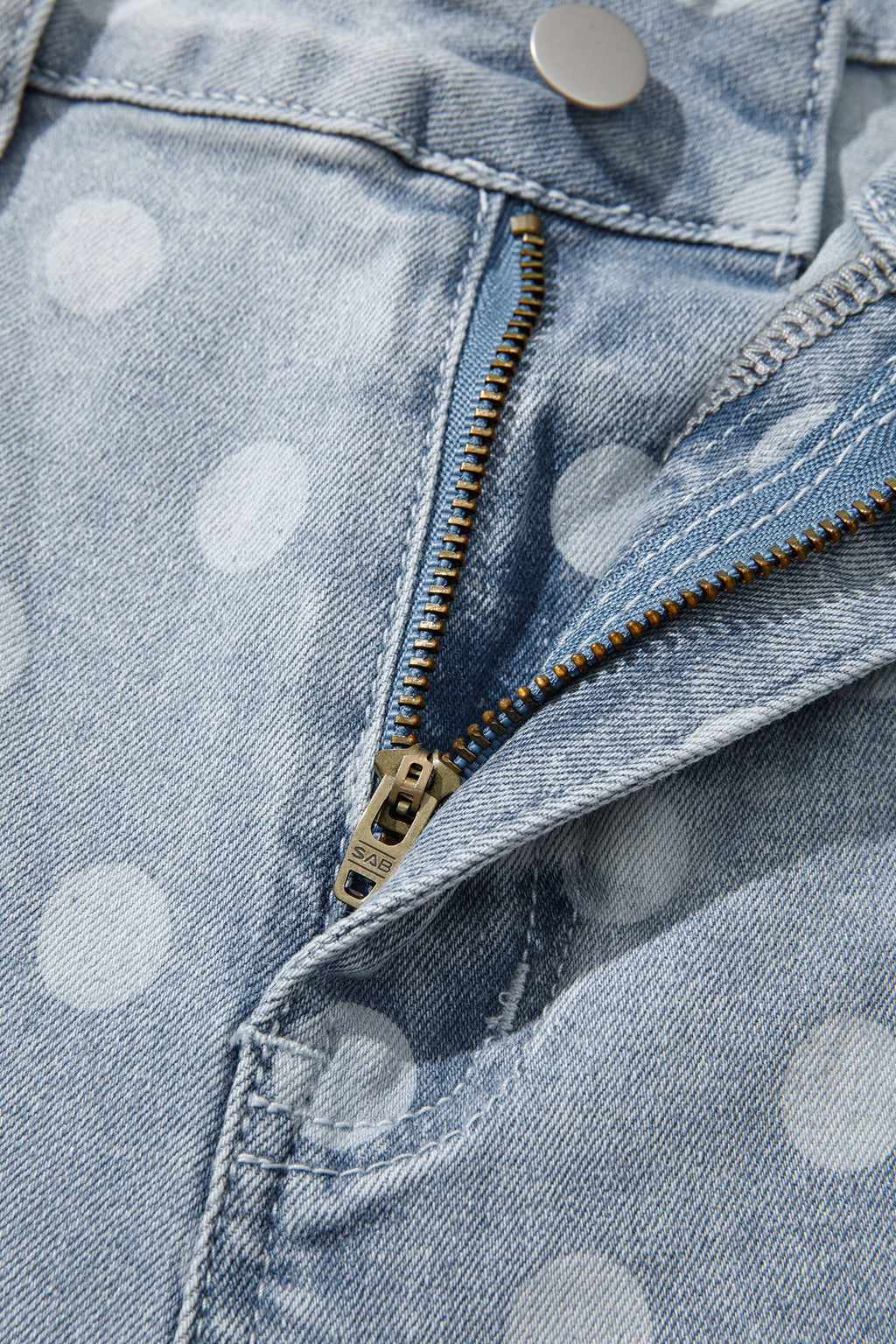 Polka Dot Denim Raw Hem Barrel Jeans